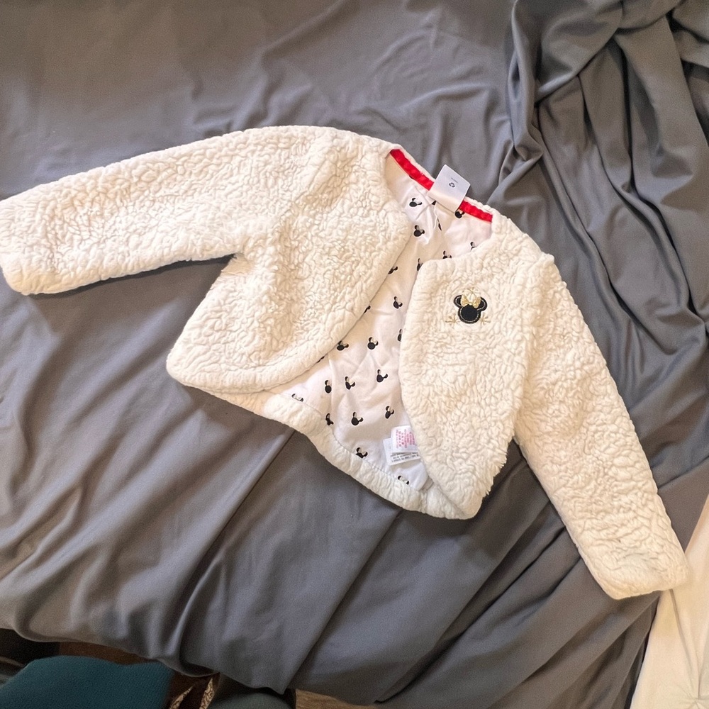 Disney White and Red Blazer with Plush Texture